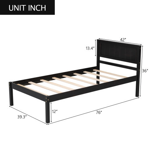 Platform Bed Frame w/Headboard, Wood Slat Support, No Box Spring Needed (Twin Size)