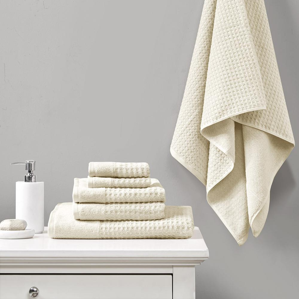 100% Cotton Waffle Jacquard Antimicrobial Bath Towel -6 Piece Set