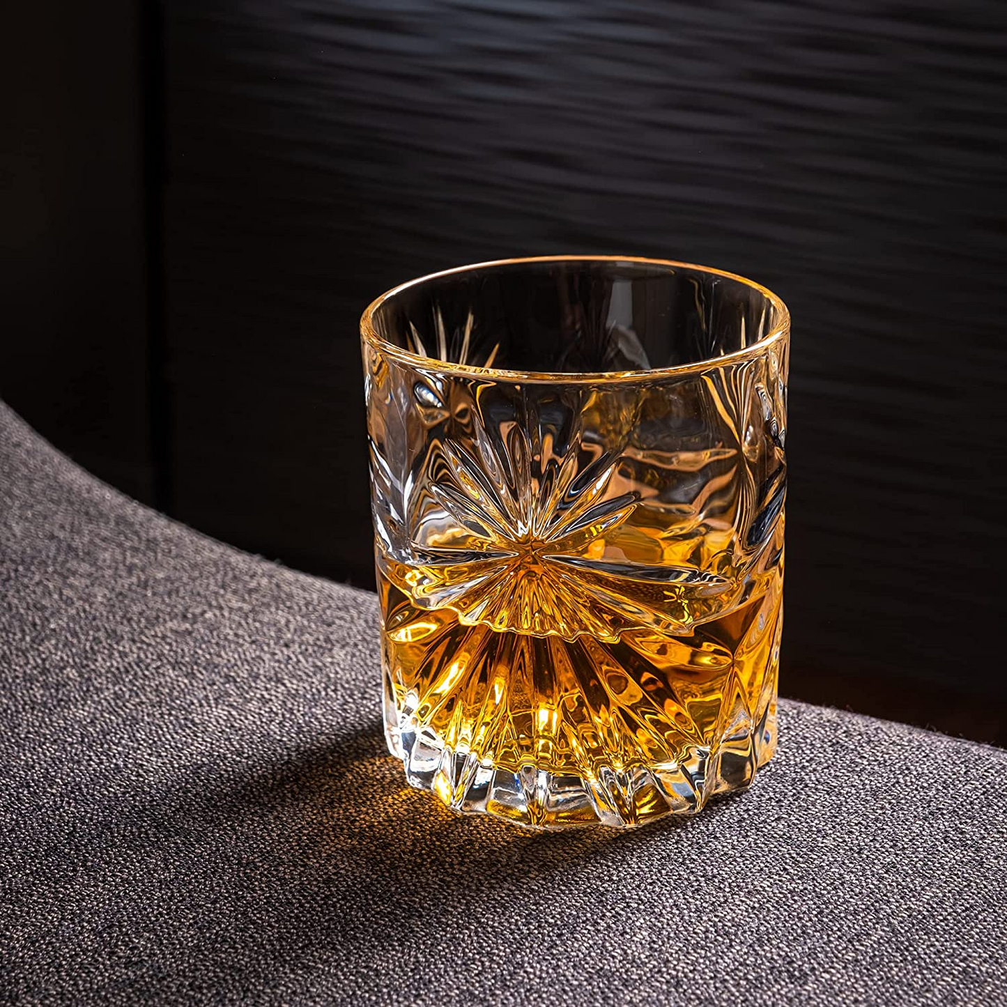 Crystal Whiskey Glasses - (Set of 2) Soleil Glass Tumblers (10.7oz)