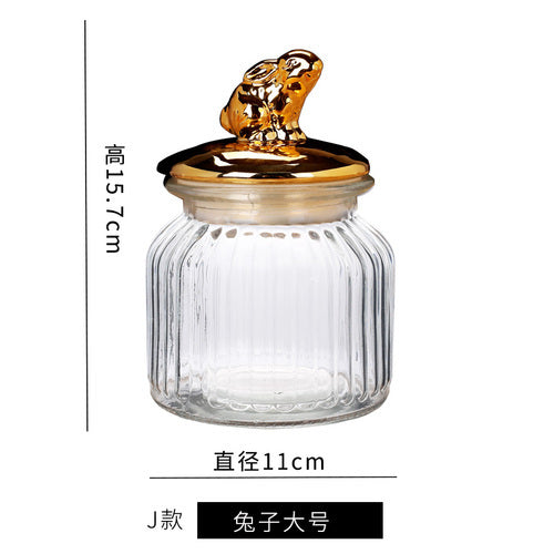 Glass Sealed Jar w/ Lid Golden Animal Decoration