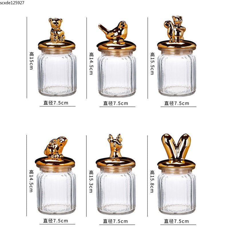 Glass Sealed Jar w/ Lid Golden Animal Decoration