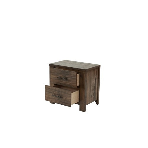 Oak Finish Wood Nightstand 2x Drawers