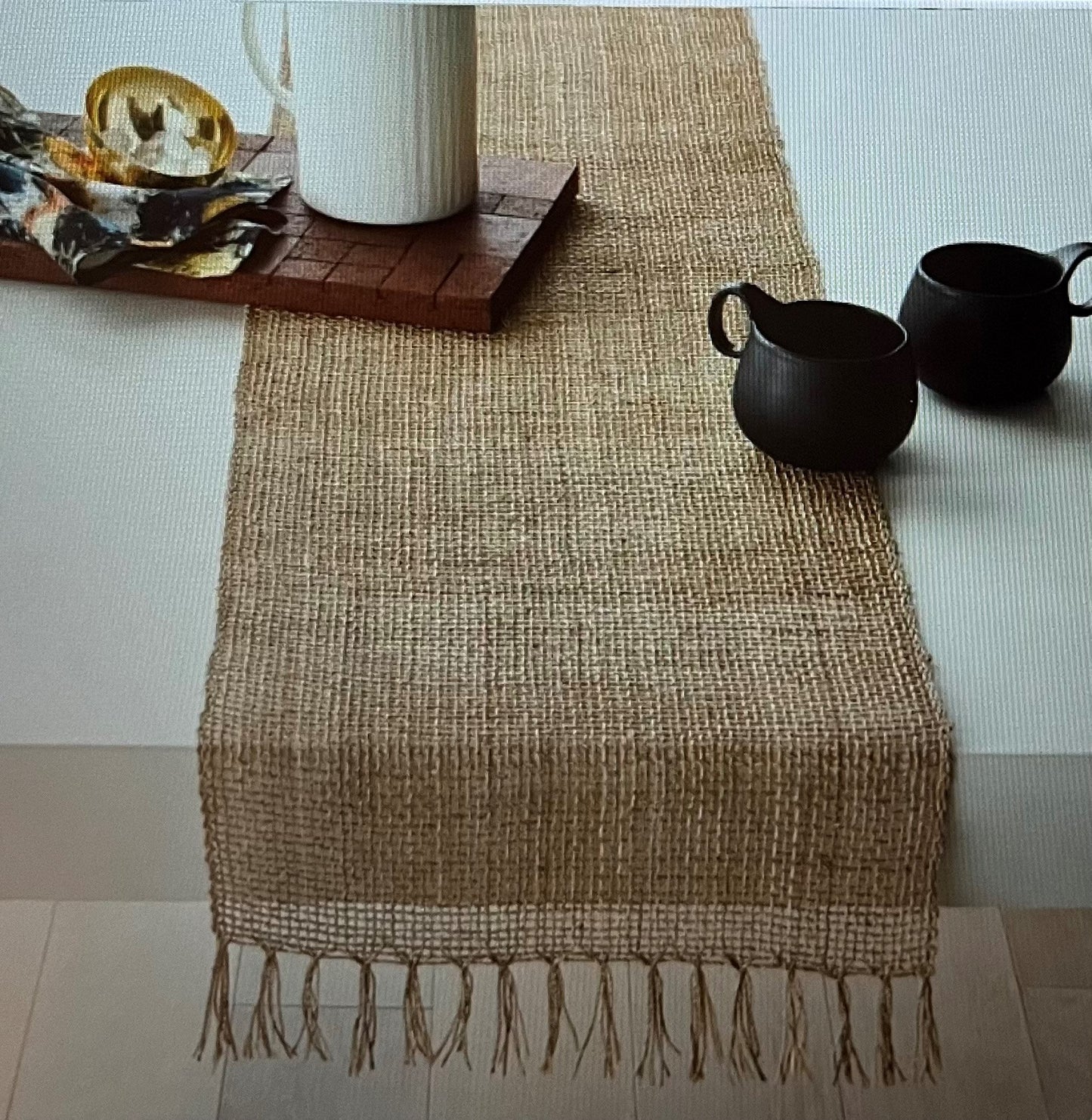 Natural Jute Table Runner w/Tassel