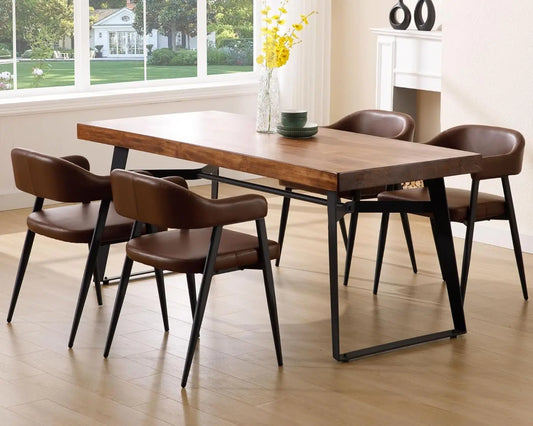 Modern Dining Room Arm Chairs Set Of 4, Retro Faux Leather Upholstered Barrel Dining Chairs With A Mid- Brown Accent Chair With