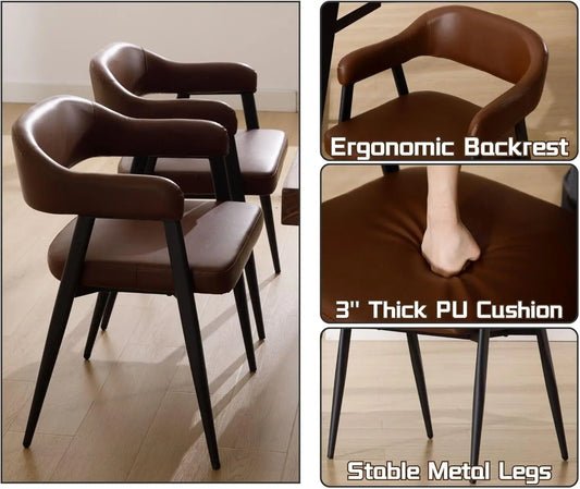 Modern Dining Room Arm Chairs Set Of 4, Retro Faux Leather Upholstered Barrel Dining Chairs With A Mid- Brown Accent Chair With