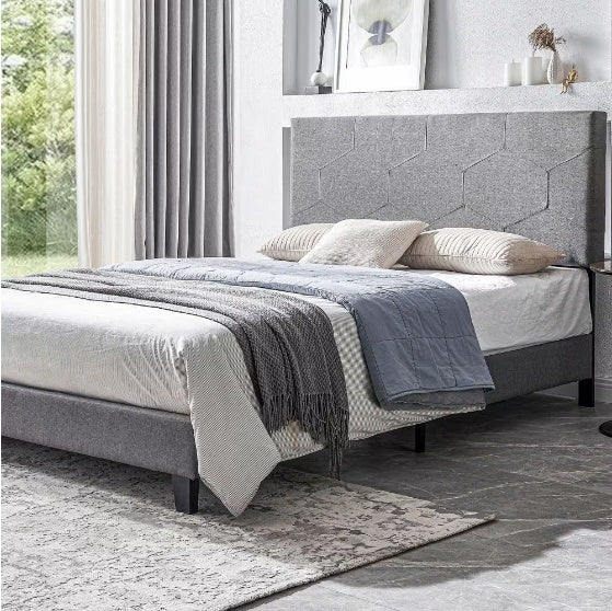 Upholstered Platform Bed Frame (Queen Size)