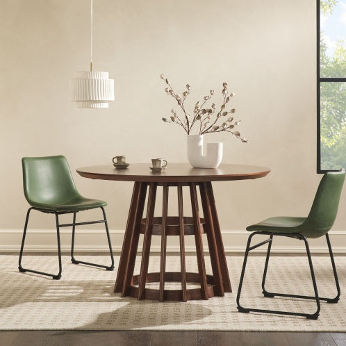 Modern Round Solid Wood Dining Table w/Pedestal Base