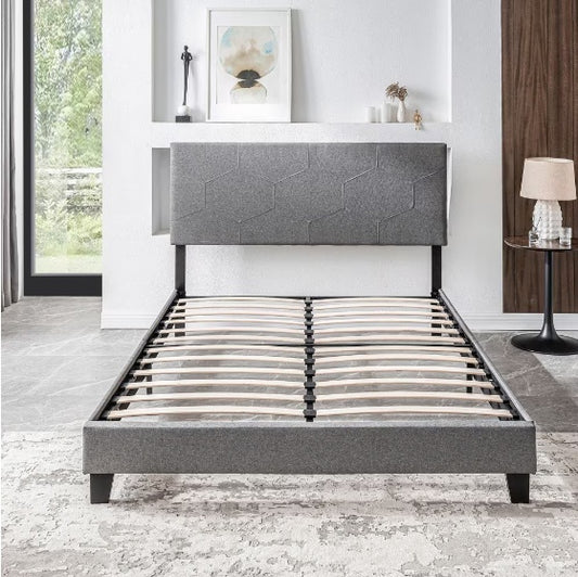 Upholstered Platform Bed Frame (Queen Size)