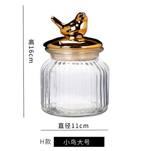 Glass Sealed Jar w/ Lid Golden Animal Decoration