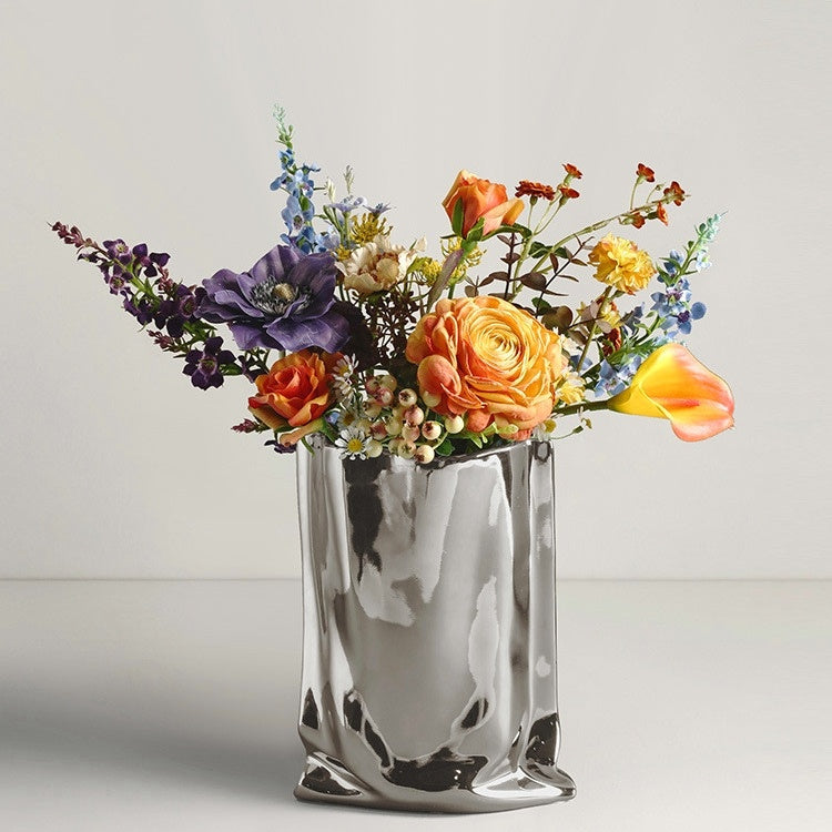 Dried Botanicals in Silver Ceramic Vase