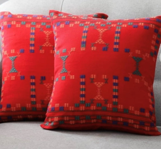 100% Cotton Sequences Red Throw Pillow Covers (Set of 2)