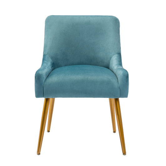 Modern Velvet Wide Accent Chair  w/Swoop Arms and Metal Legs/ Teal
