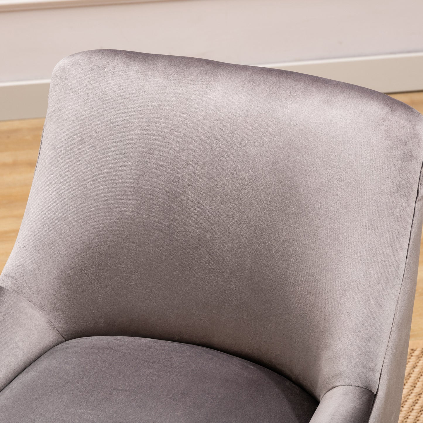 Modern Velvet Wide Accent Chair w/Swoop Arms and Metal Legs/ Grey