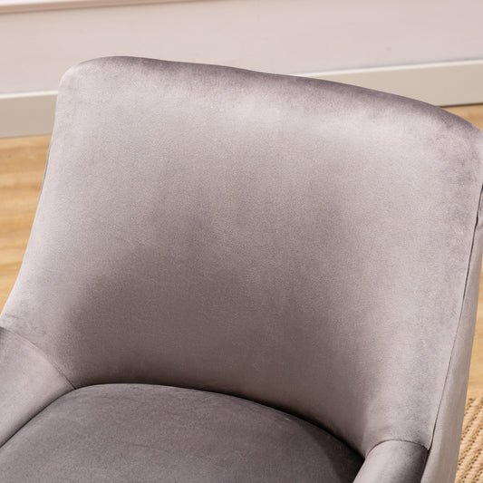 Modern Velvet Wide Accent Chair w/Swoop Arms and Metal Legs/ Grey
