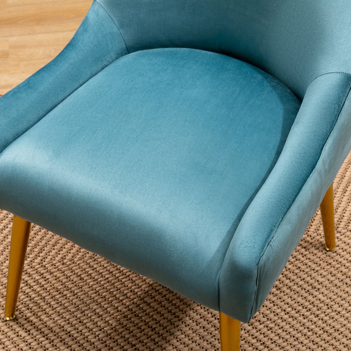 Modern Velvet Wide Accent Chair  w/Swoop Arms and Metal Legs/ Teal