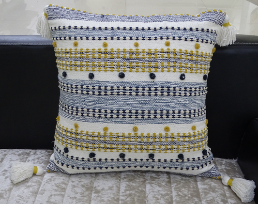 Striped Pillow w/Mini Poms and Tassels