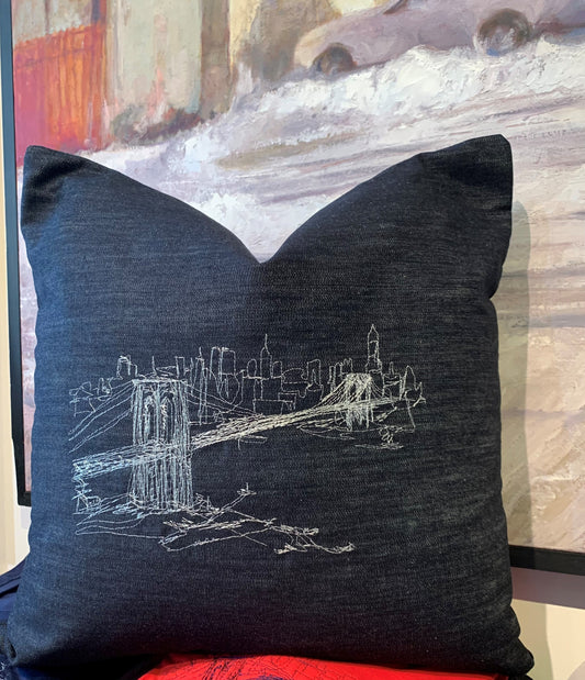 Enamoo Brooklyn Bridge Embroidery Throw Pillow Cover