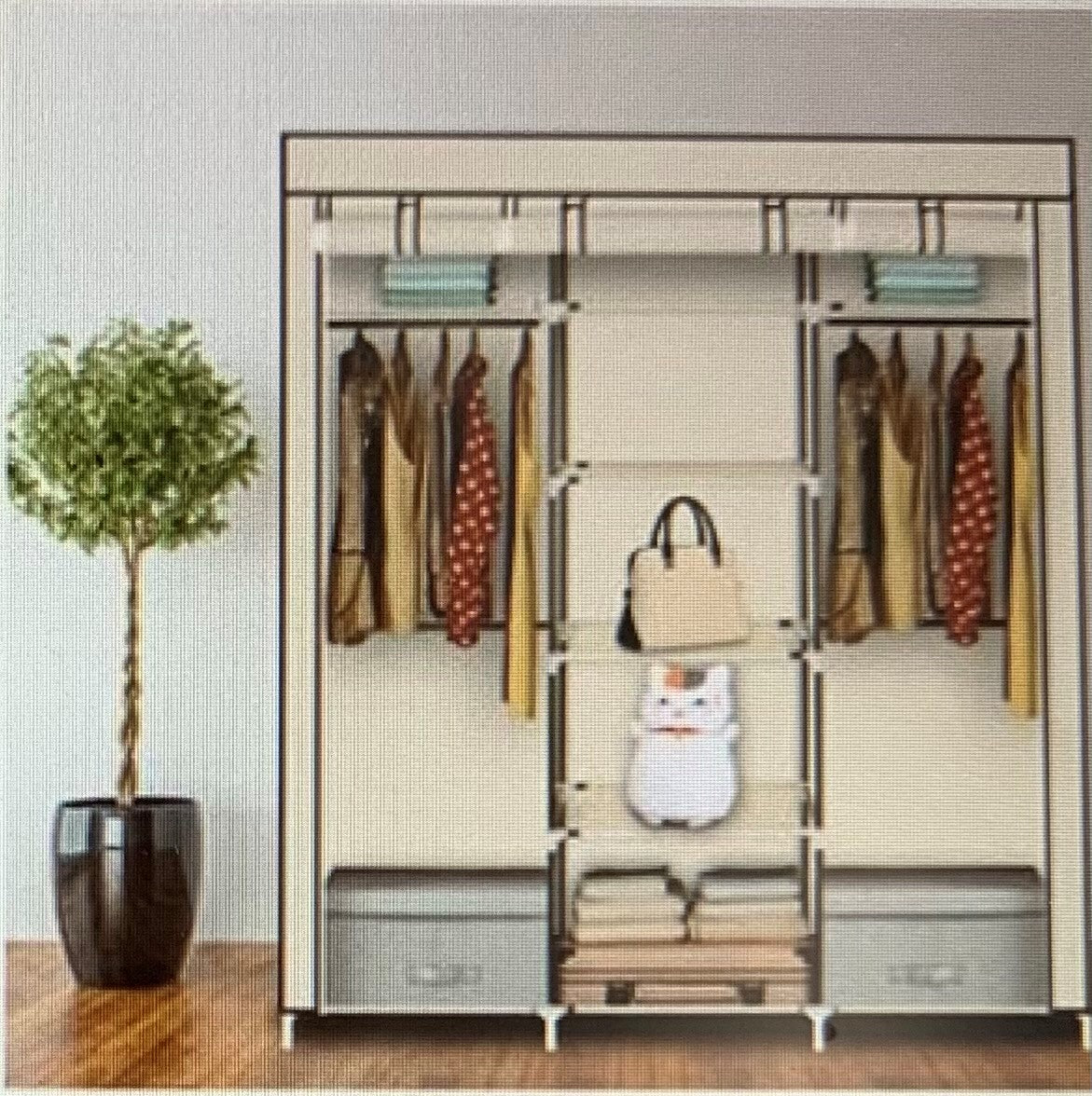 Portable Clothes Closet/ Non-Woven Fabric Wardrobe/ Sturdy & Durable/ Water-proof/ Double Rod Storage Organizer/ 4 Colors