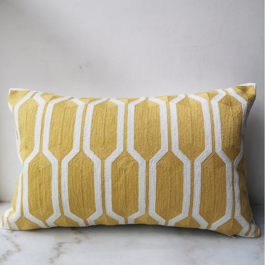 Geometric Vintage Yellow Embroidery Throw Pillow Cover