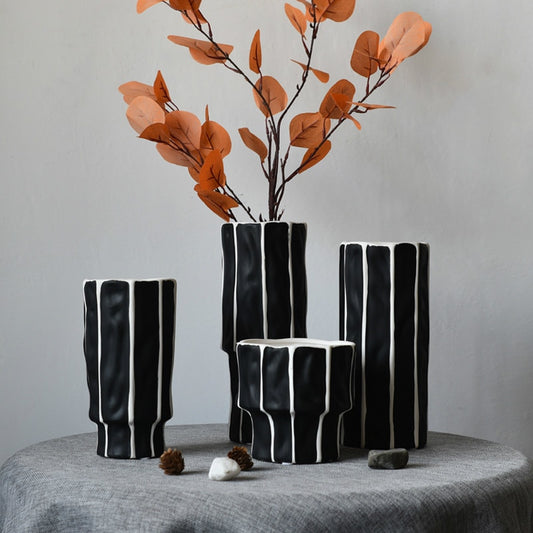 European Black and White Stripe Ceramic Vase
