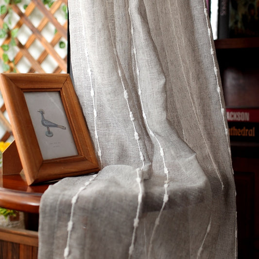 Brown-Gray White Stripe Embroidered Curtain
