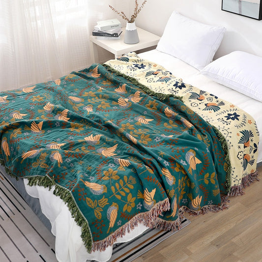 Nordic Boho Muslin Bedspread Blanket/ All Seasons/ 100% Cotton