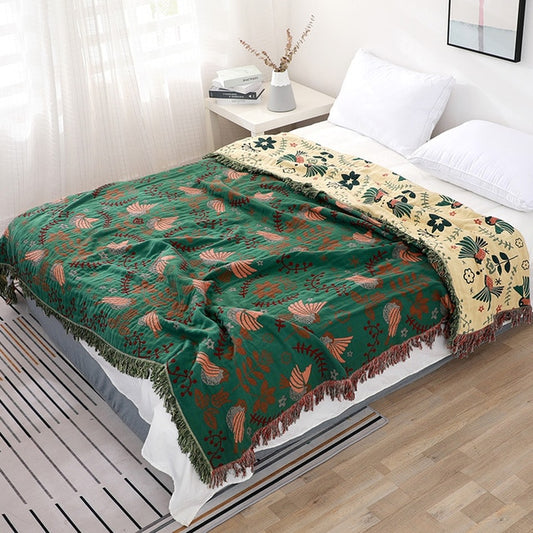 Nordic Boho Muslin Bedspread Blanket/ All Seasons/ 100% Cotton