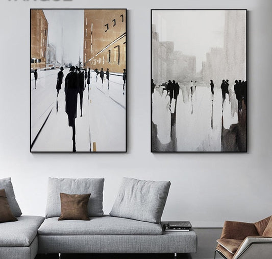 Nordic Modern British Street/ Abstract Canvas Painting Print/ Bronze/ No Frame