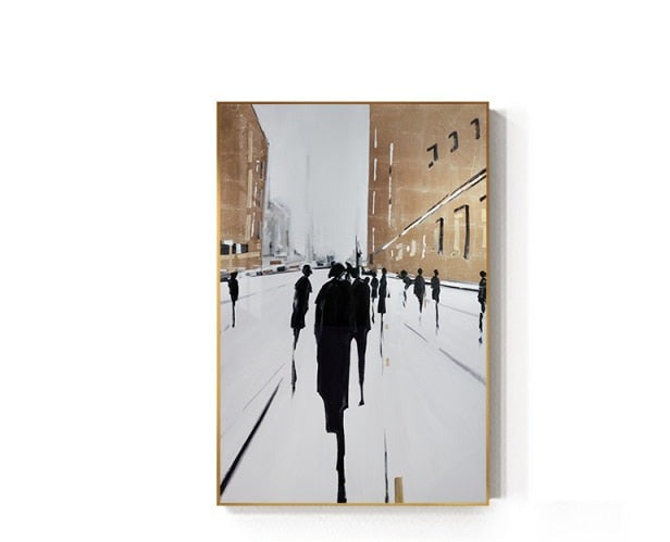 Nordic Modern British Street/ Abstract Canvas Painting Print/ Bronze/ No Frame