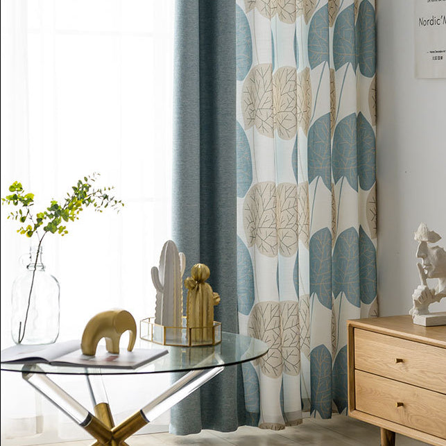 Splicing Large Leaf/ Linen Blend Curtains (1 panel)