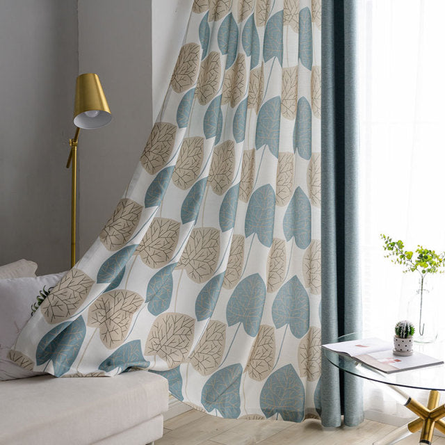 Splicing Large Leaf/ Linen Blend Curtains (1 panel)