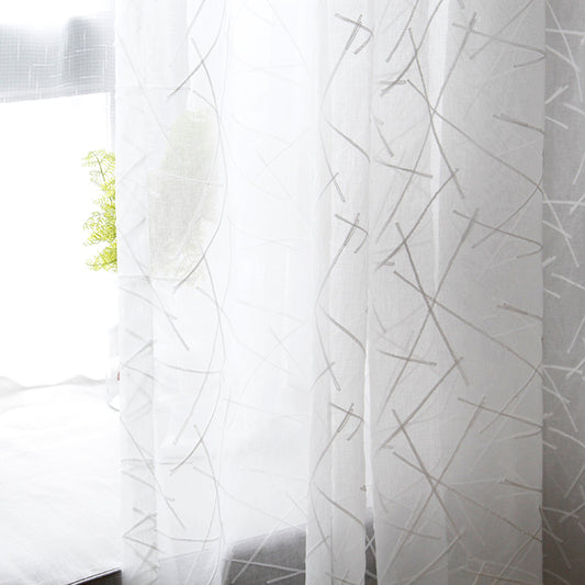Linen Voile White Striped Sheer (Tulle) Curtain