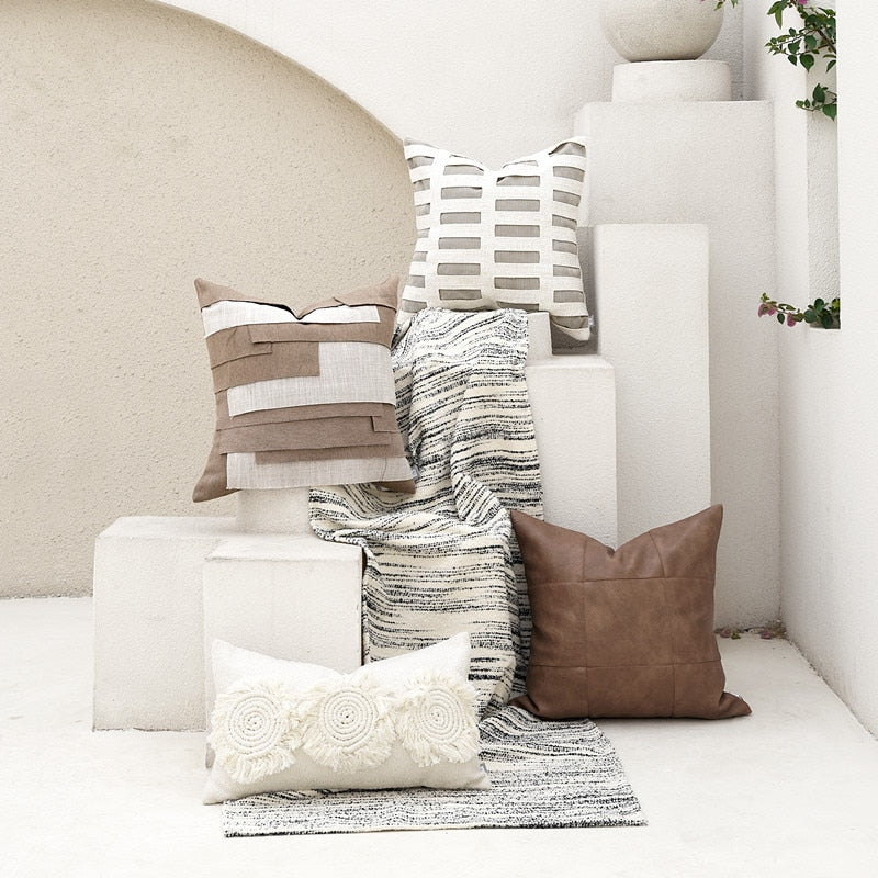 Decorative Brown White Throw Pillow Covers