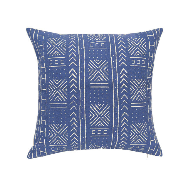 Vintage Blue Printed Leaf Throw Pillow Cover