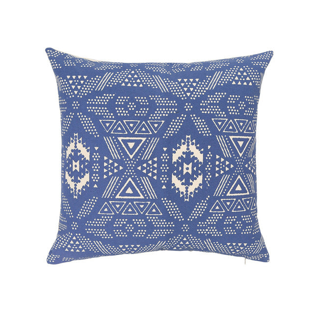 Vintage Blue Printed Leaf Throw Pillow Cover