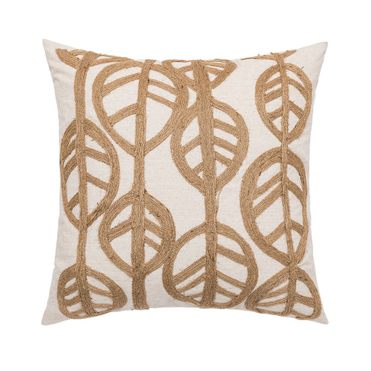 Embroidery Leaves Throw Pillow Cover/ Linen/ Beige/ Green Solid