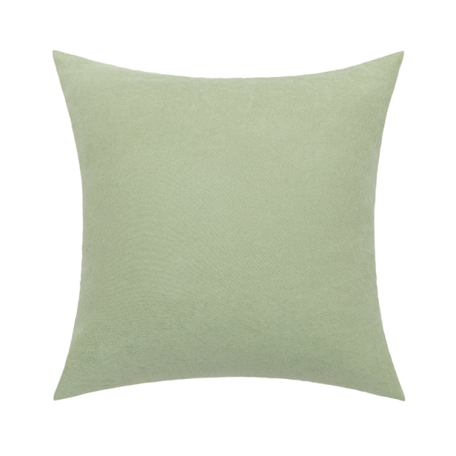 Embroidery Leaves Throw Pillow Cover/ Linen/ Beige/ Green Solid