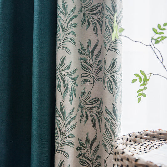 Nordic Modern Style Fresh Plant Brushed High Shading Stitching Curtains