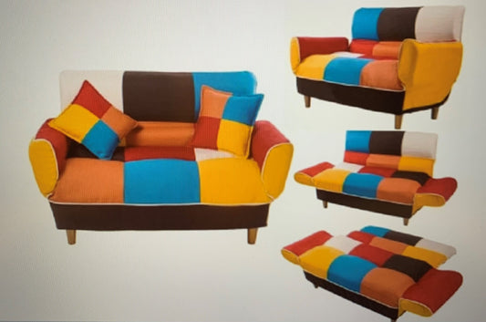 Colorful Sleeper Sofa Grid Fabric with Solid Wood Legs